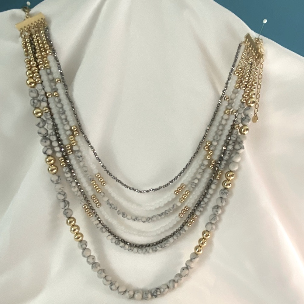 Talbots 7 strand faux gold and marble necklace.